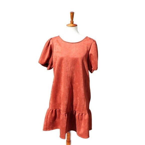 Sharagano Burnt Orange Dress | Baby Doll Puff Sleeves | Size 12 New with Tags - Picture 1 of 9